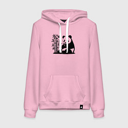 Толстовка-худи хлопковая женская Сидящая чёрная панда рядом с бамбуком, цвет: светло-розовый