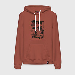 Толстовка-худи хлопковая женская Есть спать лыжи, цвет: кирпичный
