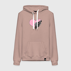 Толстовка-худи хлопковая женская Сердце скелет, цвет: пыльно-розовый