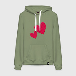 Толстовка-худи хлопковая женская Два сердца текстурные, цвет: авокадо