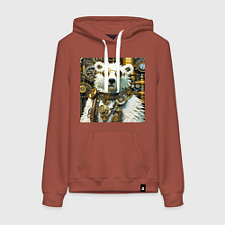 Толстовка-худи хлопковая женская Северный медведь воин в очках в стиле стимпанк, цвет: кирпичный