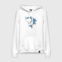 Толстовка-худи хлопковая женская Cute shark, цвет: белый