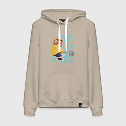 Толстовка-худи хлопковая женская Плюшевый медведь и смайлик, цвет: миндальный