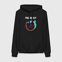 Толстовка-худи хлопковая женская Powerwolf rock star cat, цвет: черный