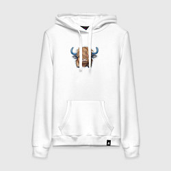 Толстовка-худи хлопковая женская Шотландский волосатый бык, цвет: белый