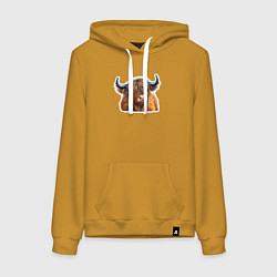 Толстовка-худи хлопковая женская Шотландский волосатый бык, цвет: горчичный