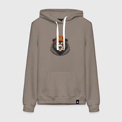 Толстовка-худи хлопковая женская Русский медведь в шапке с гербом, цвет: утренний латте