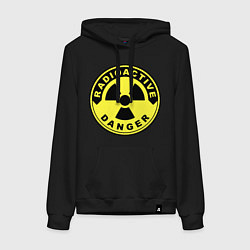 Толстовка-худи хлопковая женская Danger radiation sign, цвет: черный