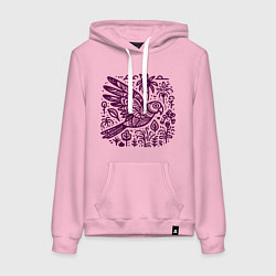 Толстовка-худи хлопковая женская Орнамент с попугаем и растениями, цвет: светло-розовый