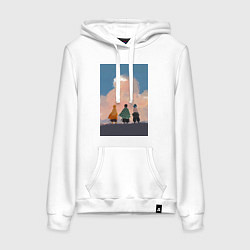 Толстовка-худи хлопковая женская Клинок рассекающий демонов Тандзиро Камадо Дзэнъиц, цвет: белый