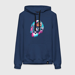 Толстовка-худи хлопковая женская Полёт космонавта капибары - нейросеть, цвет: тёмно-синий