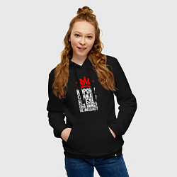 Толстовка-худи хлопковая женская Корону снимать не буду нимбу не мешает, цвет: черный — фото 2