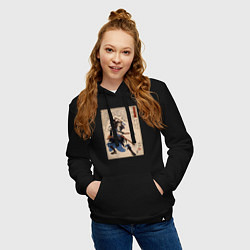 Толстовка-худи хлопковая женская Самурай Юкугава Сэмпэй Мурэнори: портреты укиё-э 4, цвет: черный — фото 2