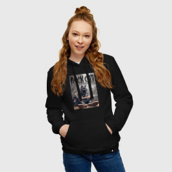 Толстовка-худи хлопковая женская Rock cat - ai art, цвет: черный — фото 2