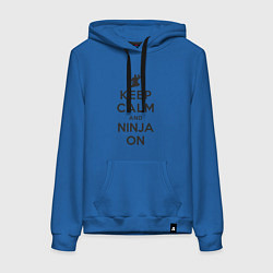 Толстовка-худи хлопковая женская Keep calm and ninja on, цвет: синий