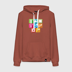 Толстовка-худи хлопковая женская Значки секса, цвет: кирпичный