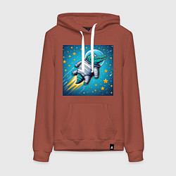 Толстовка-худи хлопковая женская Крокодил летит в космосе, цвет: кирпичный
