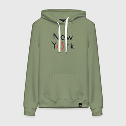 Толстовка-худи хлопковая женская New York apple, цвет: авокадо