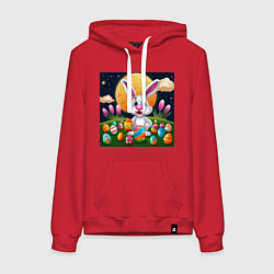 Толстовка-худи хлопковая женская Ушастик и луна, цвет: красный