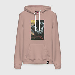 Толстовка-худи хлопковая женская Стальной алхимик Эдвард Элрик, цвет: пыльно-розовый