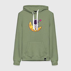 Толстовка-худи хлопковая женская Луна и астронавт, цвет: авокадо