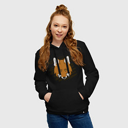 Толстовка-худи хлопковая женская Стилизованная морда лисы, цвет: черный — фото 2