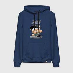 Толстовка-худи хлопковая женская Плюшевый медвежонок диджей, цвет: тёмно-синий