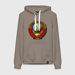 Толстовка-худи хлопковая женская Герб хорошей страны ссср, цвет: утренний латте