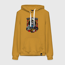 Толстовка-худи хлопковая женская V-twin, цвет: горчичный