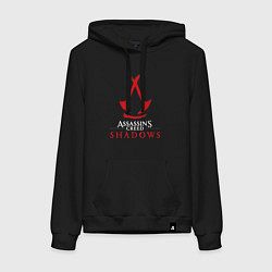 Толстовка-худи хлопковая женская Assassins creed shadows logo, цвет: черный