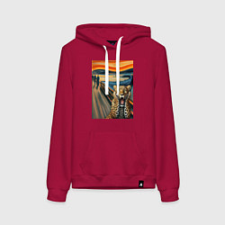 Толстовка-худи хлопковая женская Леопард кричит - мем картина от нейросети, цвет: маджента