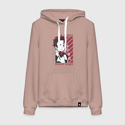 Толстовка-худи хлопковая женская Тандзиро Камадо серьезный Клинок рассекающий демон, цвет: пыльно-розовый