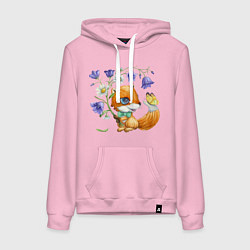 Толстовка-худи хлопковая женская Лисёнок с колокольчиками, цвет: светло-розовый