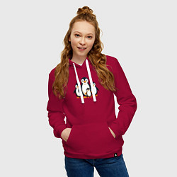 Толстовка-худи хлопковая женская Семья пингвинов, цвет: маджента — фото 2