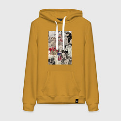 Толстовка-худи хлопковая женская Нана Осаки коллаж, цвет: горчичный