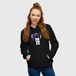 Толстовка-худи хлопковая женская Космонавт с бумбоксом, цвет: черный — фото 2