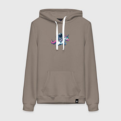 Толстовка-худи хлопковая женская Космонавт едет верхом на единороге, цвет: утренний латте
