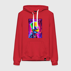 Толстовка-худи хлопковая женская Cyber Bart - neon glow fantasy, цвет: красный