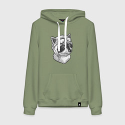 Толстовка-худи хлопковая женская Енотик лётчик, цвет: авокадо