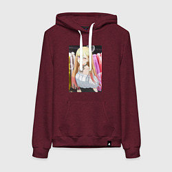 Толстовка-худи хлопковая женская Эта фарфоровая кукла влюбилась, цвет: меланж-бордовый