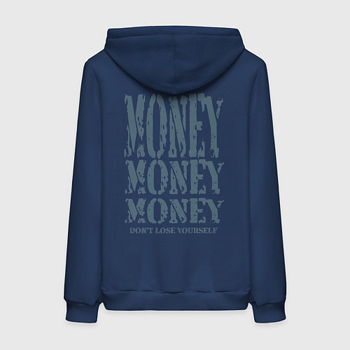 Женская толстовка-худи Череп с короной на фоне денег / Тёмно-синий – фото 2