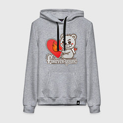 Толстовка-худи хлопковая женская Медведь хулиган с сердцем и спичкой, цвет: меланж