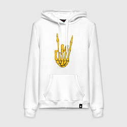 Толстовка-худи хлопковая женская Golden skeleton hand, цвет: белый