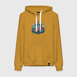 Толстовка-худи хлопковая женская Город Уфа, цвет: горчичный