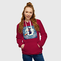 Толстовка-худи хлопковая женская Ведьма на метле в ночи, цвет: маджента — фото 2