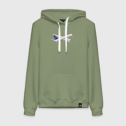 Толстовка-худи хлопковая женская Опытный самолет SJ-100 ВС 95157, цвет: авокадо