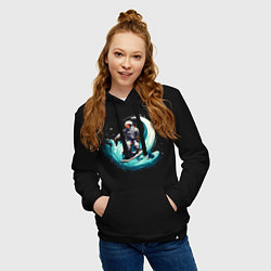 Толстовка-худи хлопковая женская Космонавт занимающийся серфингом, цвет: черный — фото 2