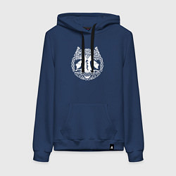 Толстовка-худи хлопковая женская Дерево иггдрасиль с обережным руническим ставом, цвет: тёмно-синий