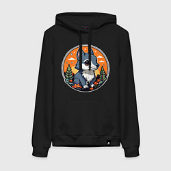 Толстовка-худи хлопковая женская Звездный волчонок, цвет: черный