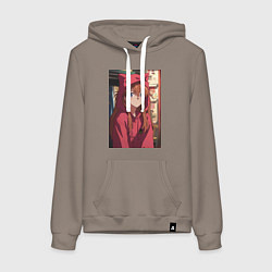 Толстовка-худи хлопковая женская Евангелион Аска Лэнгли Сорью кошка, цвет: утренний латте